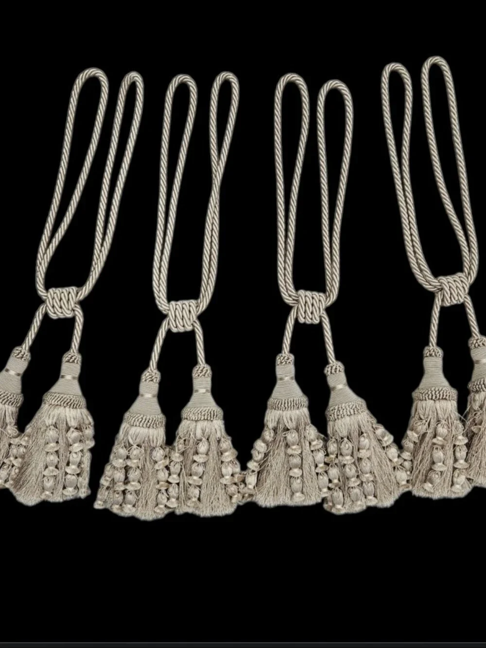 French Tassel Tiebacks PASSEMENTERIE Drape Curtain Braided Rope Tan Satin Sheen4
